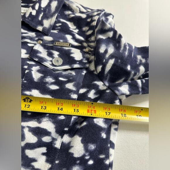 Escada White Blue Print Denim Jacket Silver Crackle Button Size 38 EUC - Picture 8 of 8